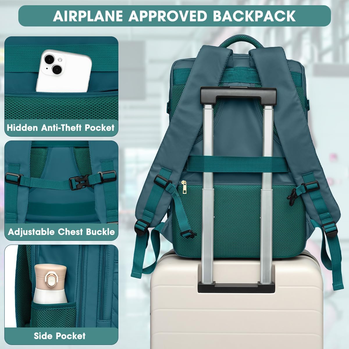Large Carry On Travel Backpack - Flight Approved Waterproof Luggage Suitcase Backpacks Personal Item Size for Women Men Fit 17 Inch Laptop College Overnight Bag Anti-Theft Weekender Daypack Blue