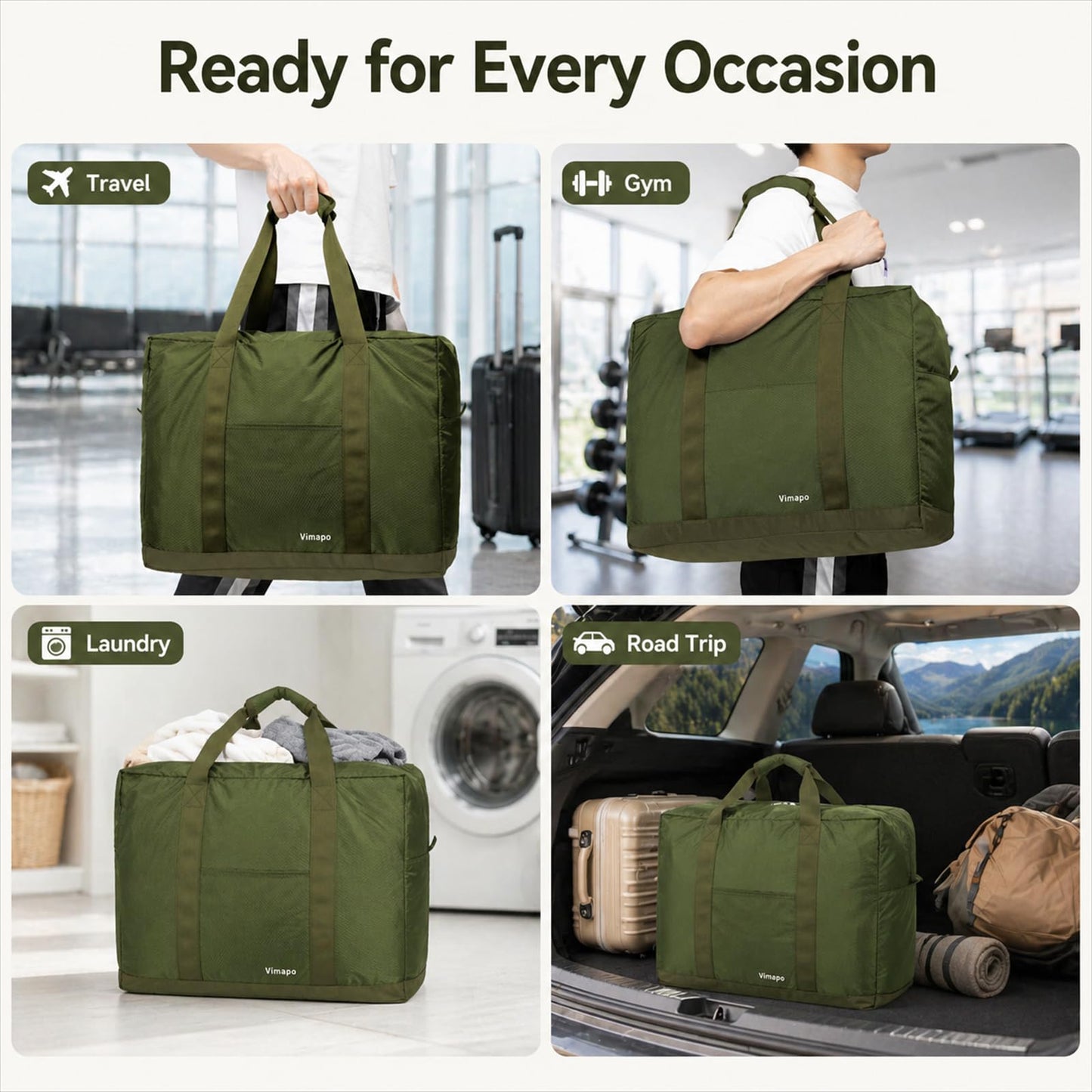 Vimapo Foldable Travel Duffle Bag with Trolley Sleeve 40L Travel Bag