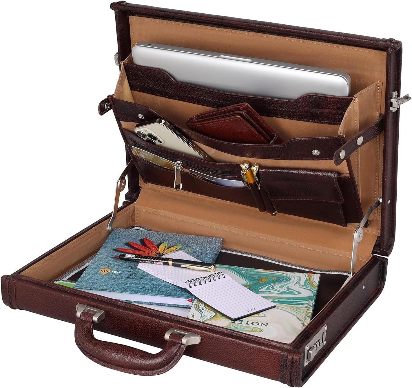 Full Grain Leather Briefcase Attache Case For Unisex Size L17xW3xH12 Inches Briefcase Bag (Brown)