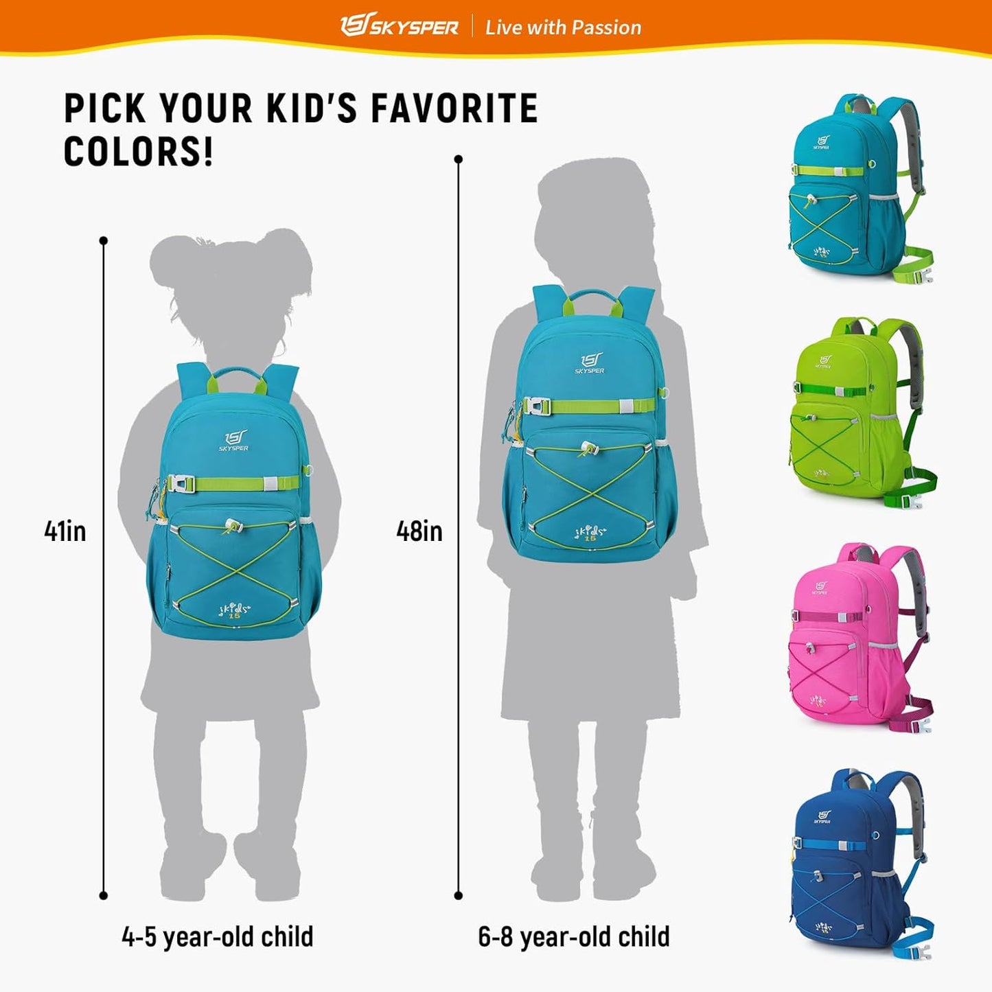 SKYSPER Kids Backpack - 15L Travel Backpacking Small Age 4-6 Ergonomical Design Multi-compartment Breathable Day Pack Preschool Kindergarten Bag