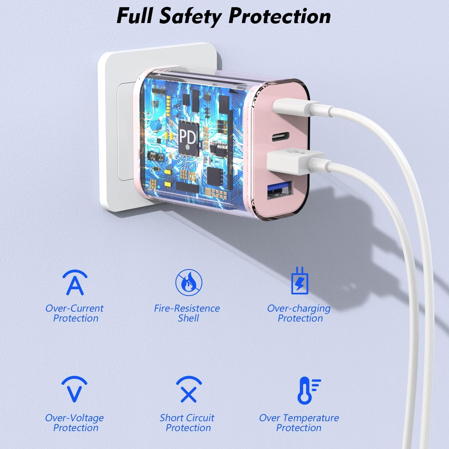 2 Pack USB C Wall Charger,40W Apple iPhone 17 Charger Block 4-Port Multiport PD Power Adapter + QC Wall Plug USBC Fast Charging Block Adapter for iPhone 17/Air/16e/17/16/15 Pro Max/14/13/12/iPad(Pink)