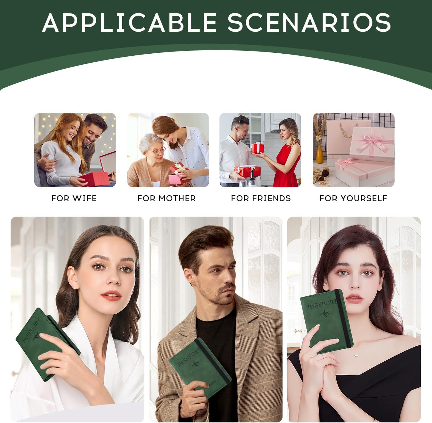 ILIYAH-Passport Cover-Passport Holder Travel Wallet-RFID Blocking Passport Case Travel Accessories Card Holder Wallet Unisex Travel Gifts(Green)