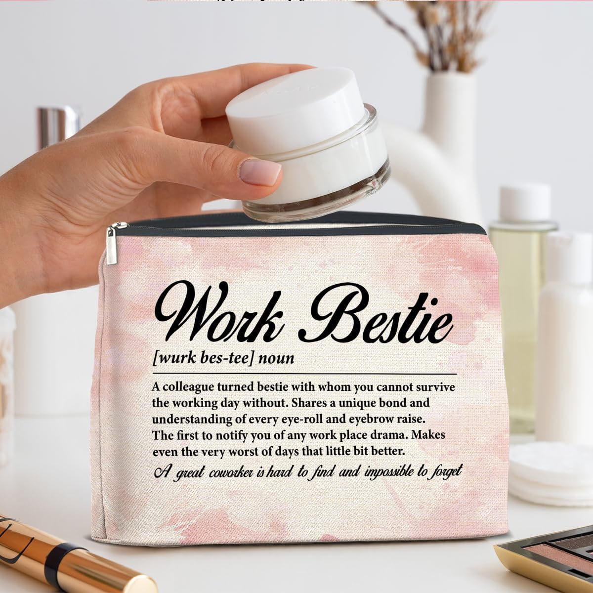 Gifts for Work Bestie Makeup Bag, Leaving New Job Farewell Gifts for Coworker Colleague Work Friend Work Bestie Definition Zipper Makeup Pouch