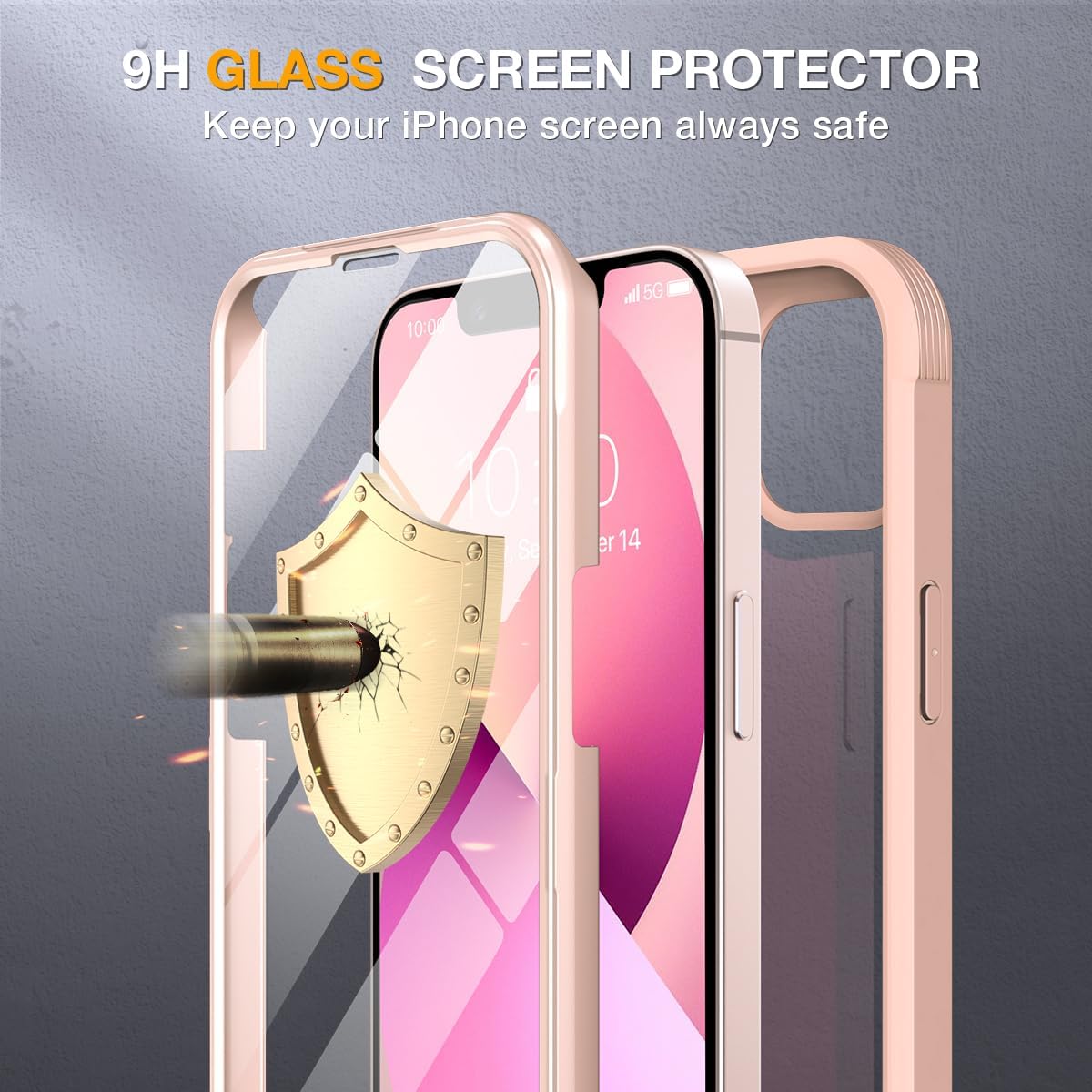 Miracase Magnetic Case for iPhone 13 Mini 5.4 Inch,with MagSafe,Built in Screen Protector,Full Body Protection(Pink)