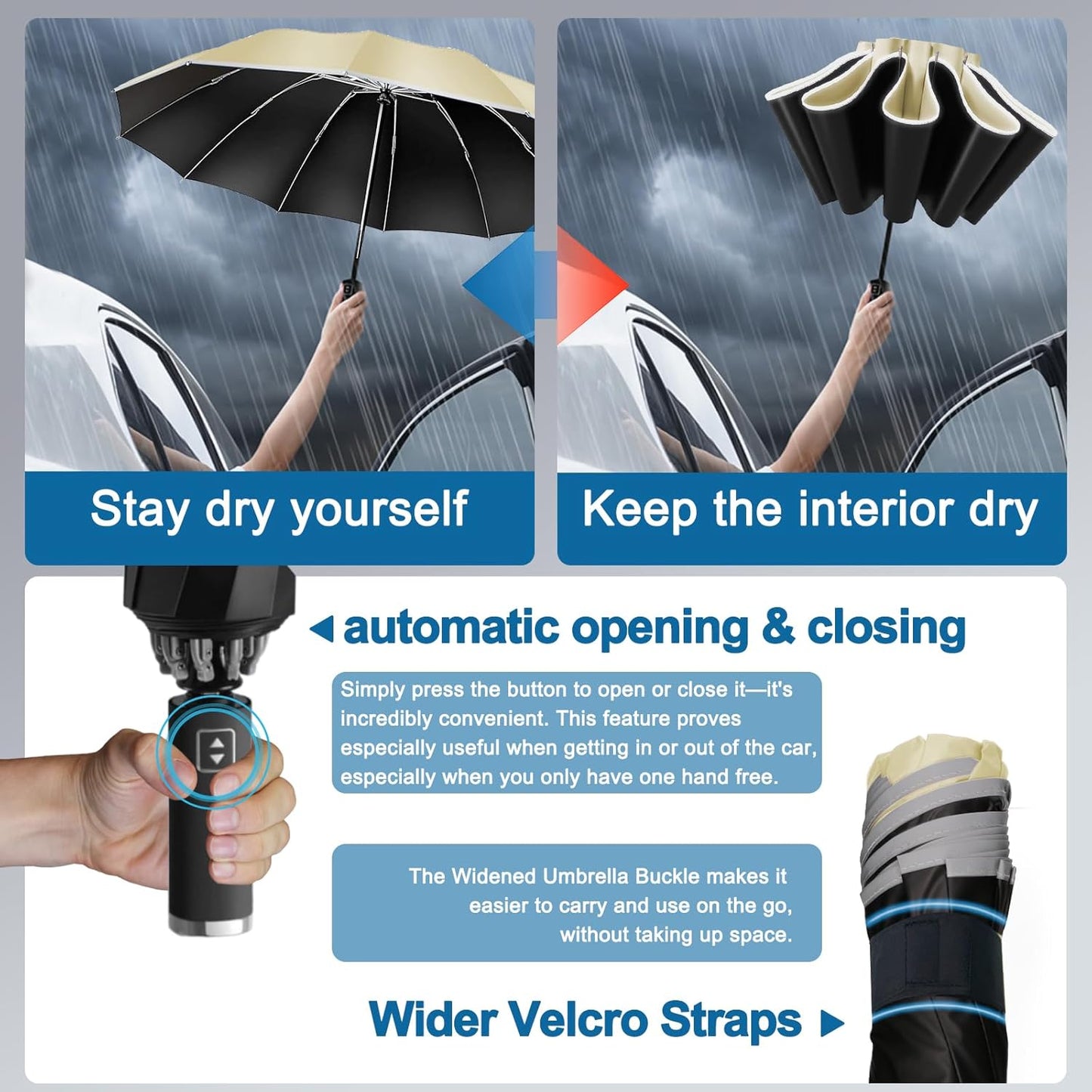 Travel Umbrella for Rain, Automatic Folding Windproof Umbrella with Case - Compact Reverse with 360° Reflective Stripe, Light & Portable Durable for Women & Men