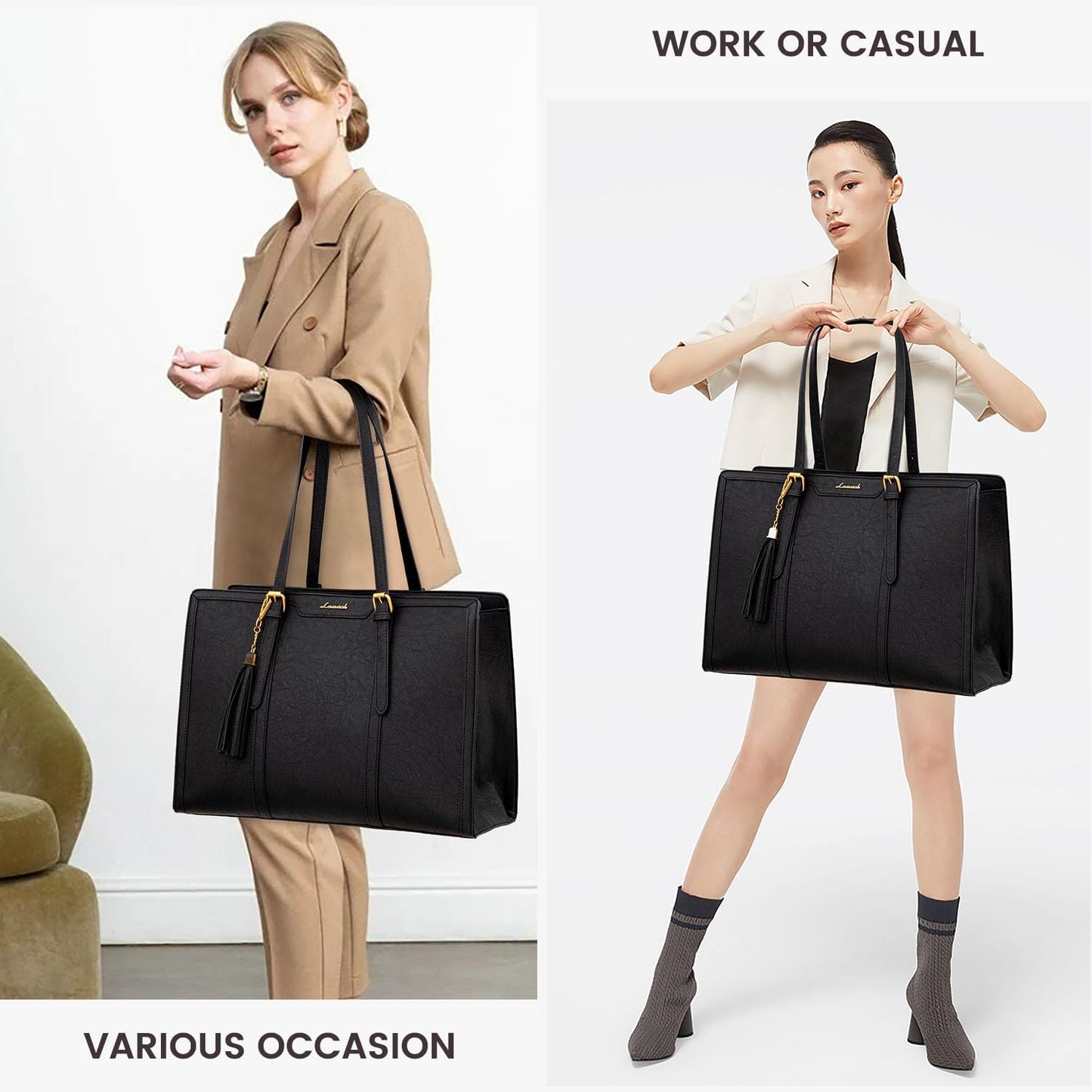 LOVEVOOK Laptop Bag for Women Vintage Leather Laptop Tote 17.3 inch Large Capacity Computer bag with Clutch Purse for Work