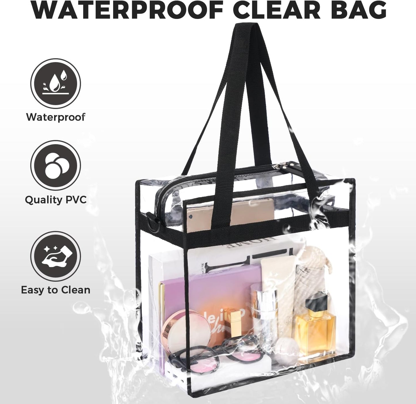 BAGAIL Clear Bags 12x6x12 Stadium Approved Clear Tote Bag with Zipper Closure Crossbody Shoulder