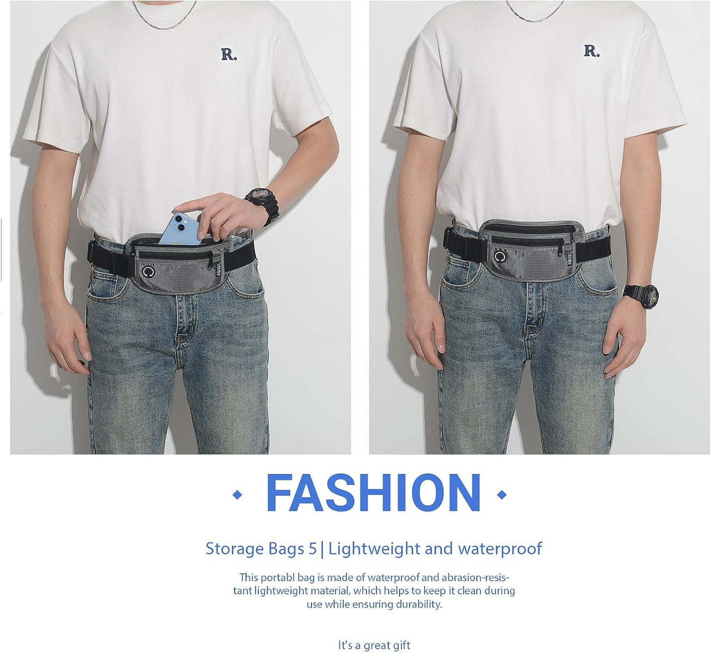 Slim RFID Blocking Money Belt for Travel - Anti-Theft Hidden Passport Holder Waist Wallet with Secure Pouch for Cash, Credit Cards & Phone Safe (Grey)