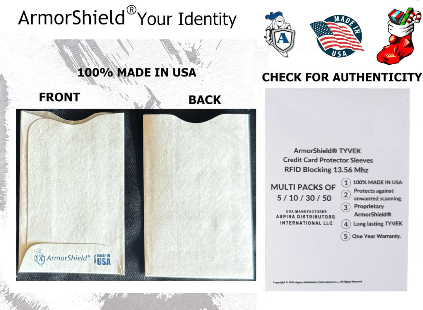 Semper Paratus Gear TYVEK Credit Card Sleeves Protectors 100% MADE IN USA - Anti-theft for Travel wallet, purse. RFID Blocking Protects debit, cards, IDs from identity theft (30PAK), Blank White