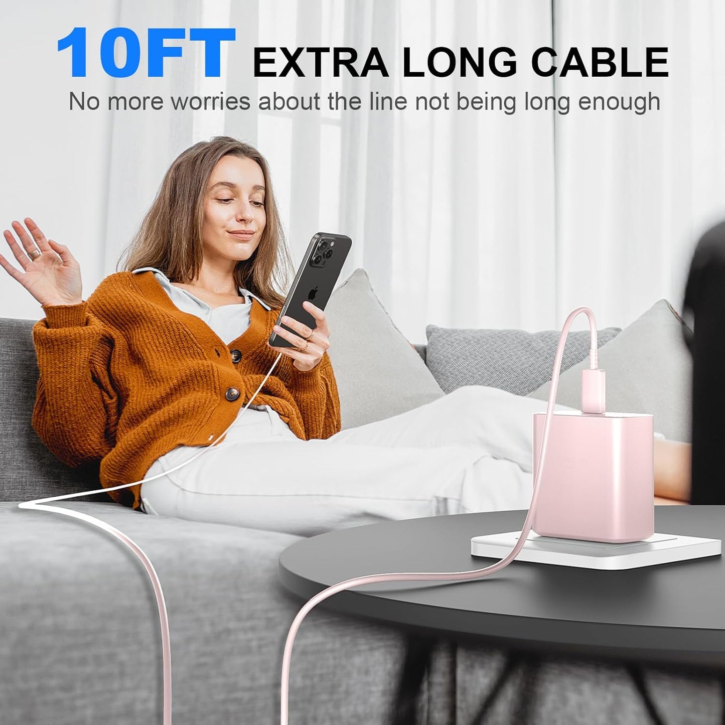 Phone 17 16 Pro Max Charger Fast Charging,45W Phone 17 Charger Type C Chargers USB C Charge Block &10FT Long C Charging Cables Cord for Phone 17/17 Pro/ 17 Pro Max/Air/Phone 16 15 Pro Max,Pink