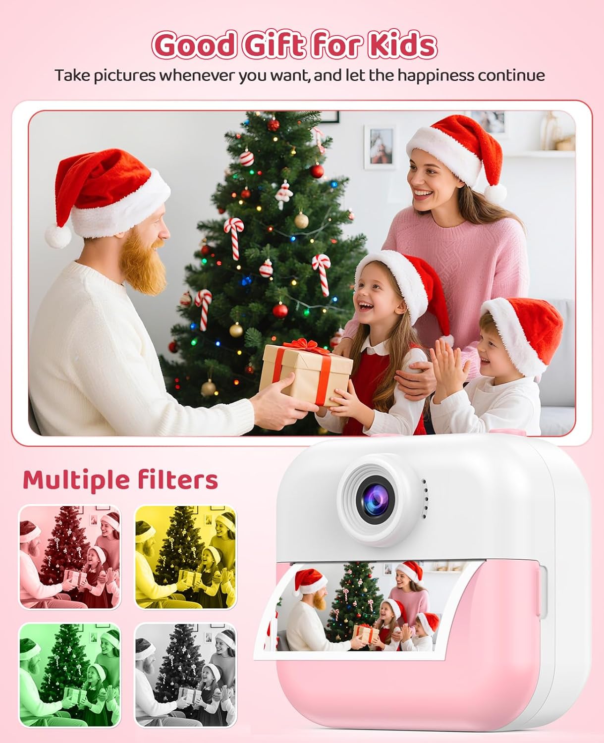 Instant Print Front Rear Dual Selfie Kids Camera for Kids Christmas Birthday Gifts for Girls Age
