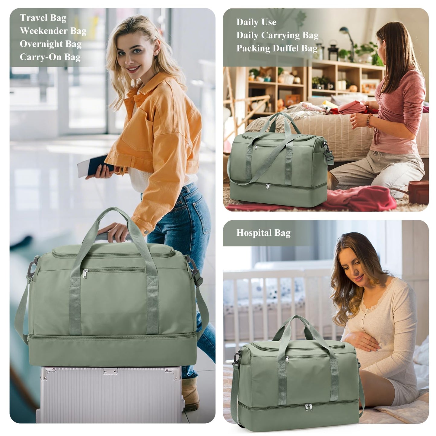Extra Large Travel Duffle Bag,Carry on Overnight Weekend Bag with Shoes Compartment,Weekender Bags