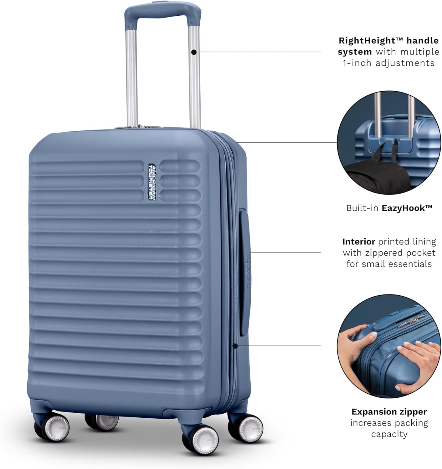 American Tourister Stratum 3.0 Medium 24-Inch Spinner, Airline Approved, Durable Hardside Luggage, Expands 1.5", RightHeight™ Adjustable Handle, Pink Blush