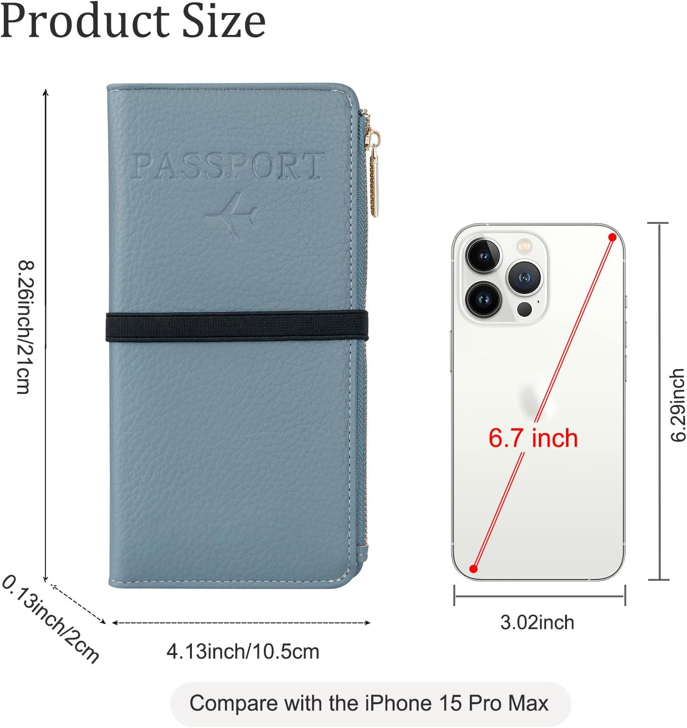 Real Leather Wallet RFID Blocking Passport Holder with Zipper Pocket Travel Organizer Pink (Light blue)