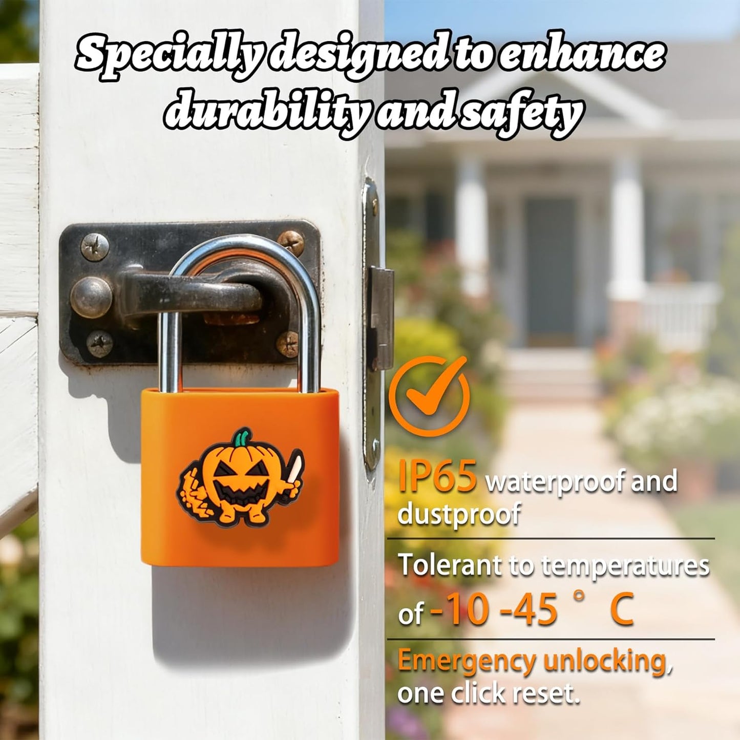 UMIKSMART Padlock, Keyless Fingerprint Padlock with USB Charging, Gym Lockers, School Lockers, Luggage, Storage Boxes, Cabinets, Backpack, Halloween Gifts (Pumpkin Glow Orange)