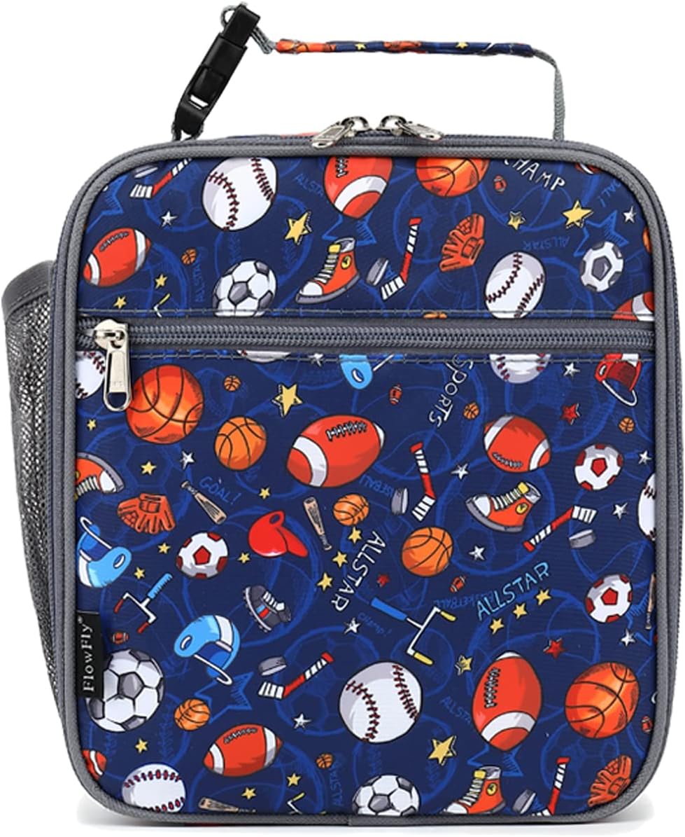 FlowFly Lunch box Insulated Soft Bag Mini Cooler Back to School Thermal Meal Tote Kit for Girls, Boys (Football)