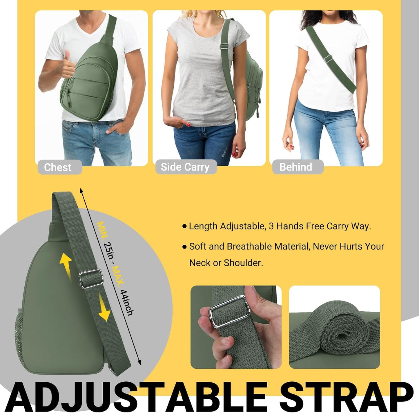 Crossbody Bags for Women, Sling Bag for Men, Small Hiking Backpack Anti Theft Lightweight for Outdoors Travel (L, Sage Green)