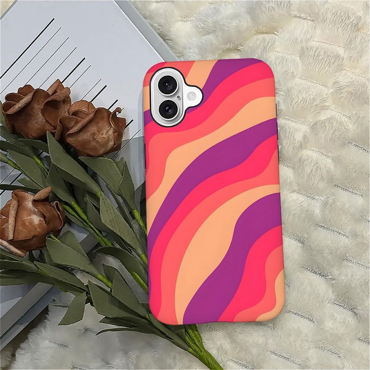 SEized Case Compatible with for iPhone 16 Plus,Pink Colorful Waves Abstract Swirls Phone Case for Girl Women Boy Men,Durable Protection Phone Case for iPhone 16 Plus