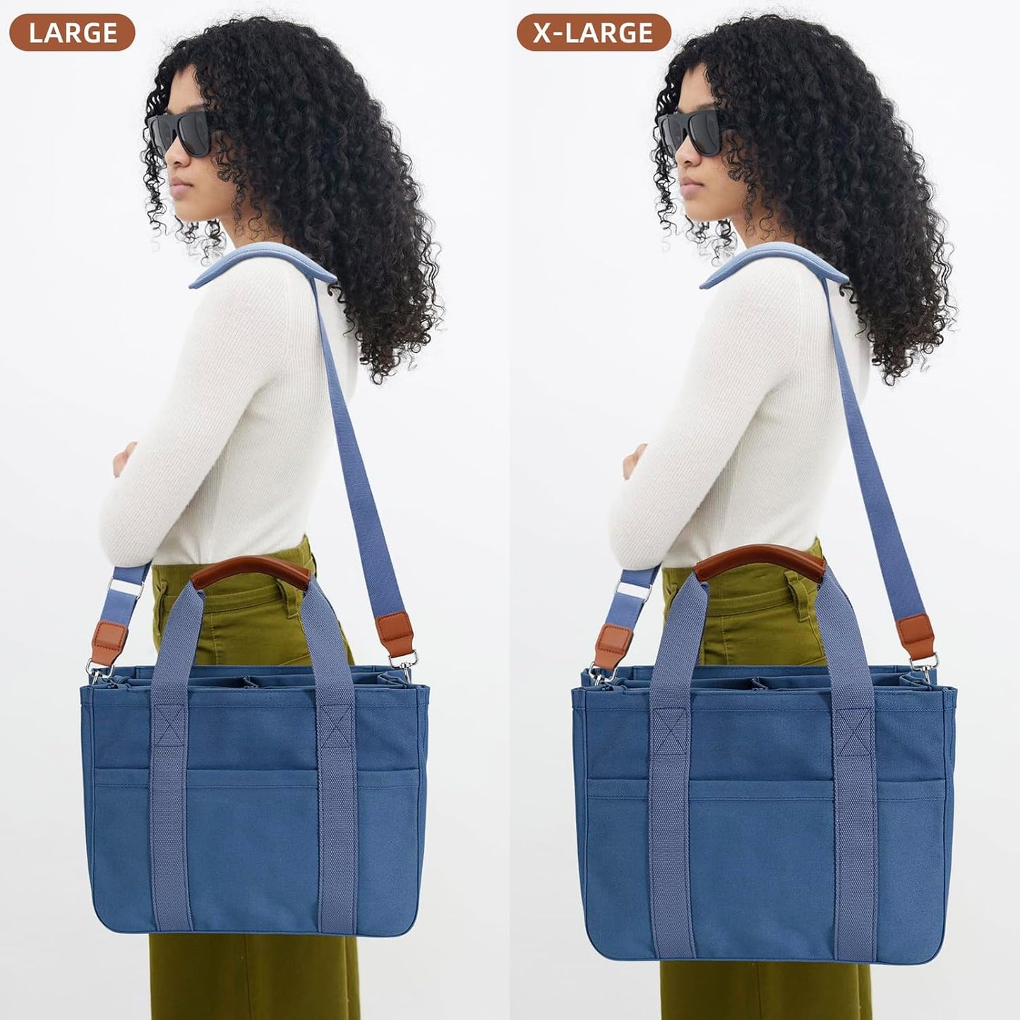 KKXIU Canvas Tote Bag for Women with Zipper and Compartments Crossbody Large Bible Messenger Purse Bag With Pockets