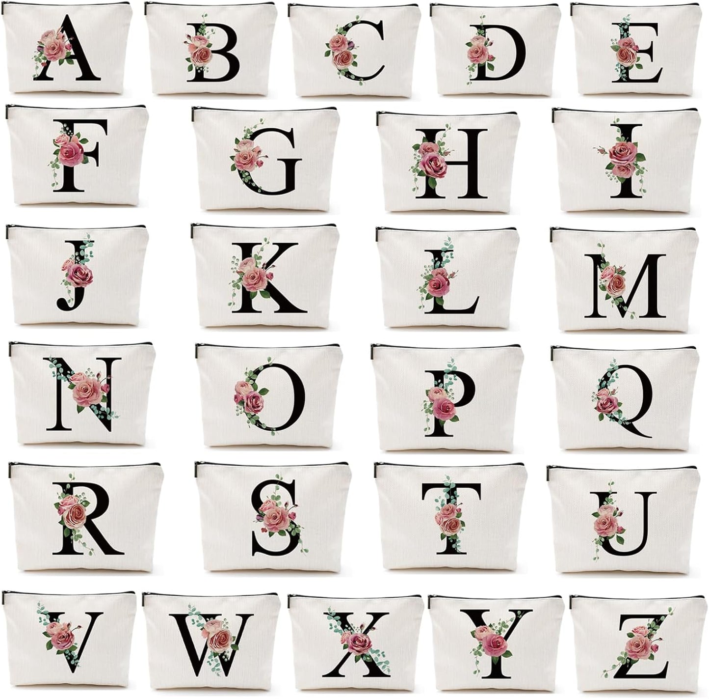 Initial A-Z Personalized Letter Makeup Bag, Monogrammed Bridesmaid Gifts Presents Cosmetic Bag, Portable Stationery Storage Organizer Pouch, Friendship Love Travel Makeup Bags