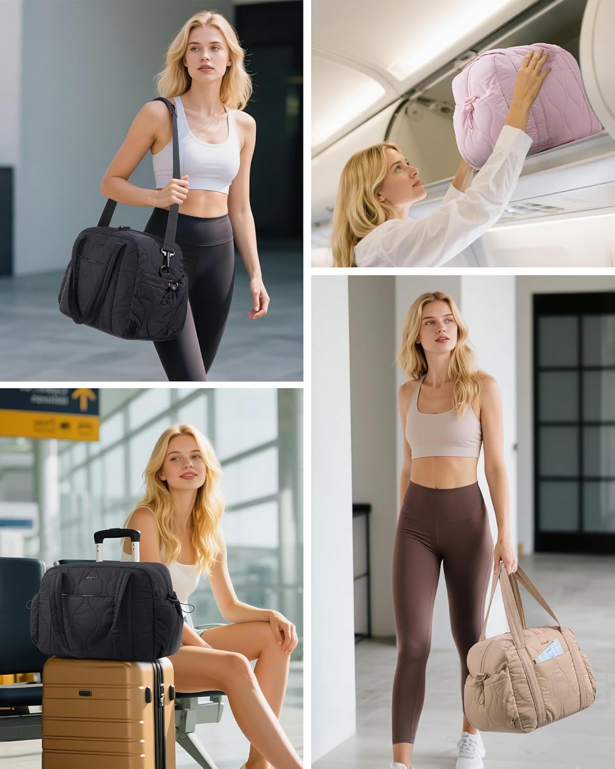 LOVEVOOK Gym Bag for Women, Puffer Travel Duffle Bag with Wet Pocket, Lightweight Carry On Bag