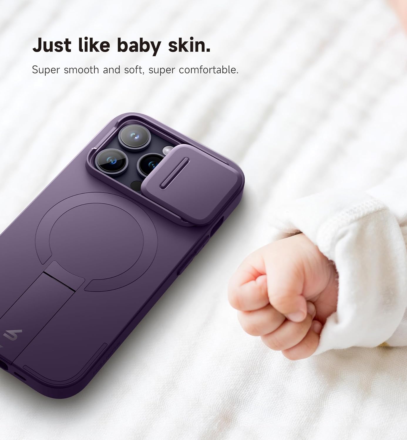 SURITCH for iPhone 14 Pro Case with Magnetic Camera Slide Cover and Adjustable Kickstand, Compatible with MagSafe, Shockproof Bumper Case Slim Protective Cover for iPhone 14 Pro 6.1 Inch,Dark Purple