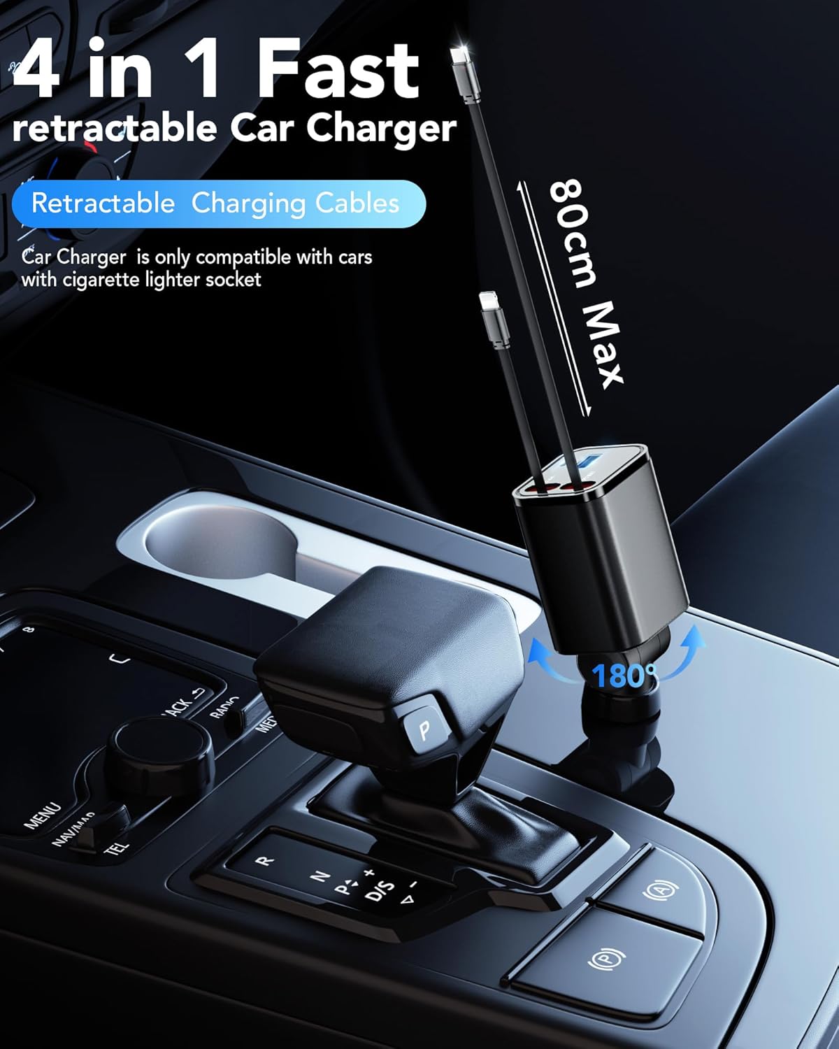 69W Fast Charging USB C Car Charger, 4-in-1 Retractable Phone Charger for iPhone 17, Travel Essentials, Gifts for Women Men, Car Accessories for Women Men, for iPhone 17 16 15 14 13, Galaxy, Pixel