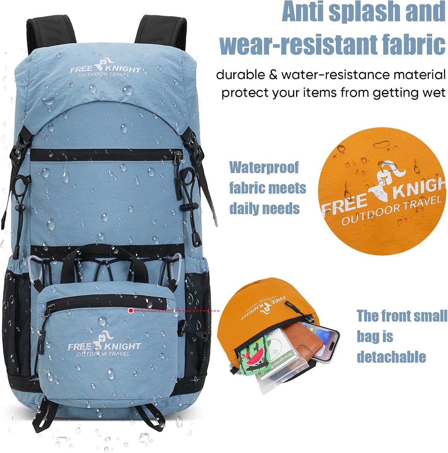 Bseash 30L Lightweight Hiking Backpack, Outdoor Sport Waterproof Travel Bag Daypack for Cycling Climbing Skiing (Light Blue)
