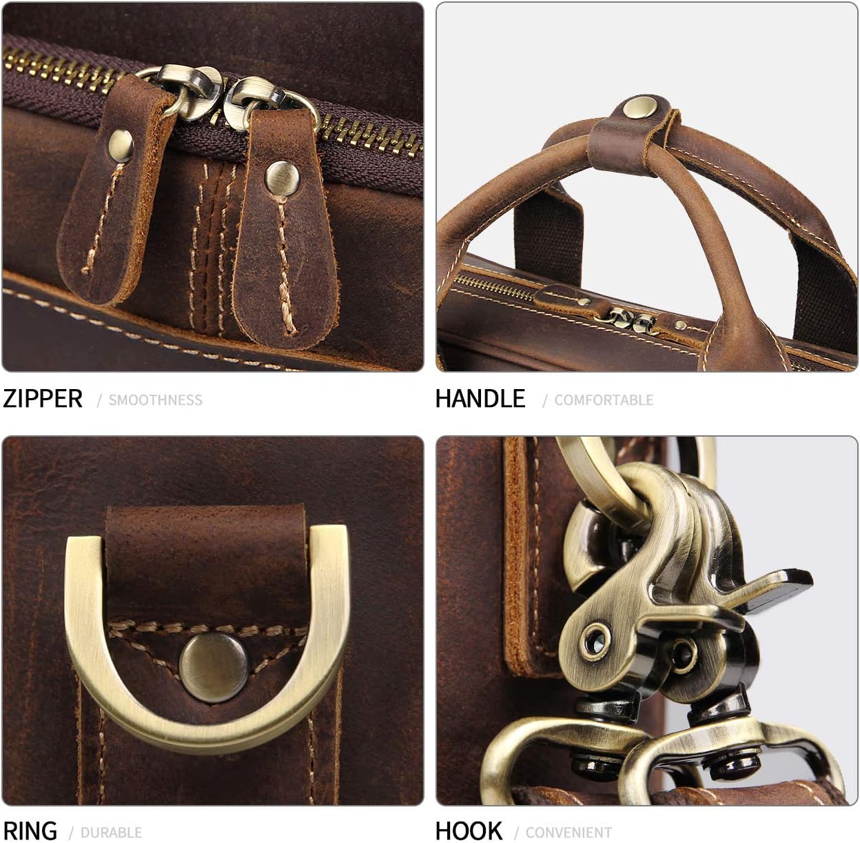 Augus Leather Messenger Bag for Men Vintage Travel Backpack 17 inch laptop Briefcase Shoulder Bags