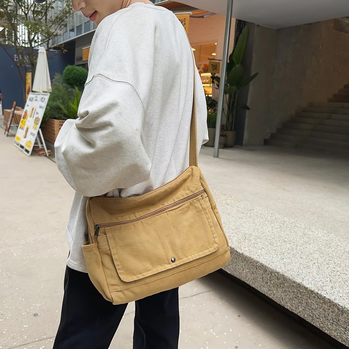 Canvas Messenger Bag for Women Hobo Crossbody Shoulder Bag Vintage Satchel Tote Handbag with Multiple Pockets