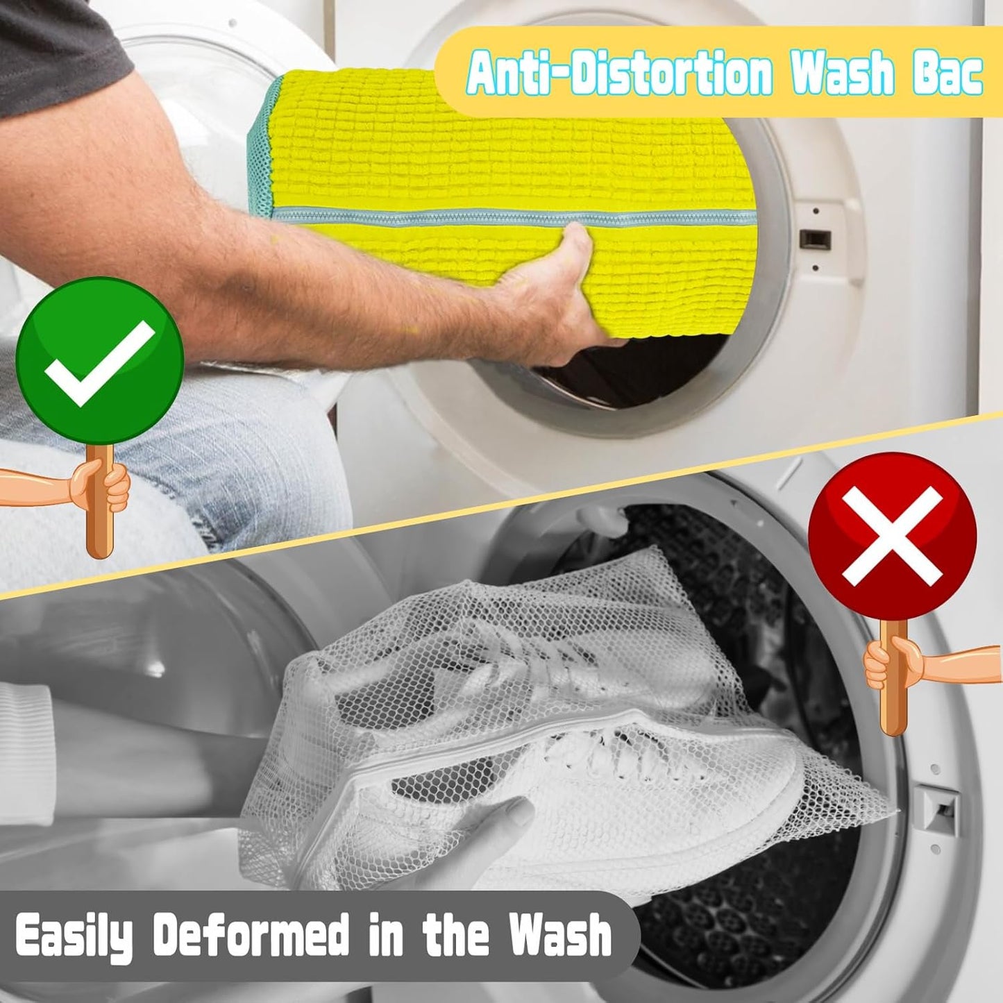 2PCS Shoes Washing Machine Bags, Laundry Shoe Bag for Washer and Dryer, Reusable and Durable Zipper Sneaker Shoe Washing Bag, Tennis Shoes Cleaning Bag for All Shoe Types (Yellow)