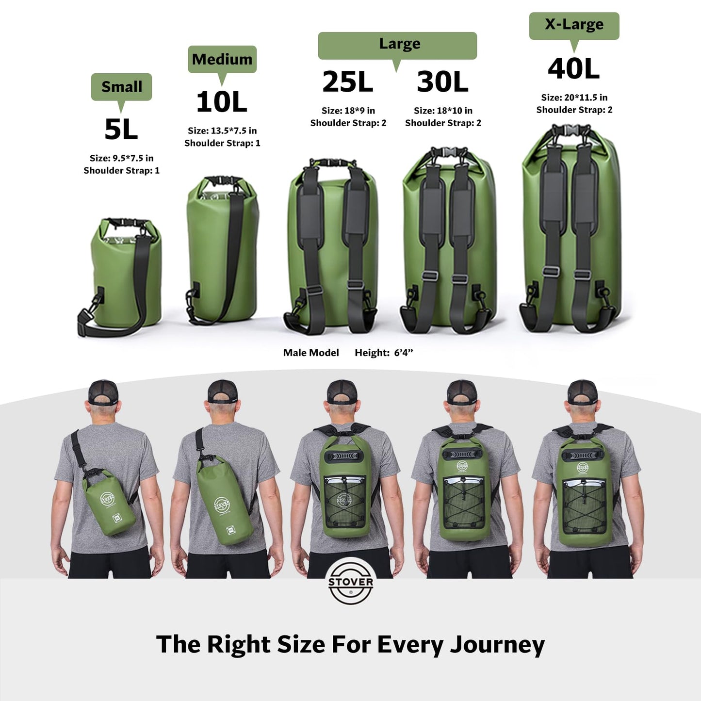 STOVER 5/10/25/30/40L Waterproof Dry Backpack & Phone Case- Large Floating Dry Bag for Kayaking