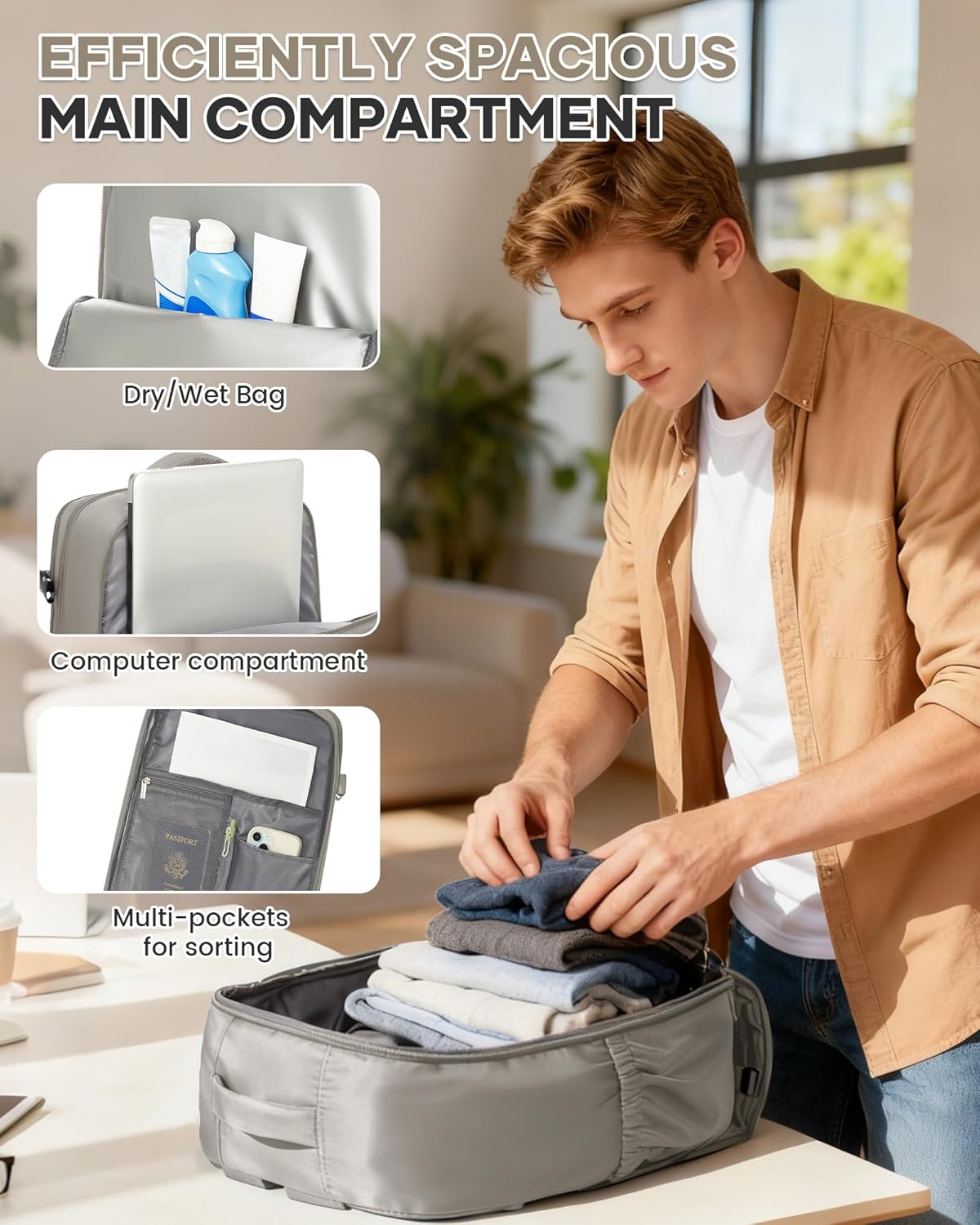 WONHOX Large Travel Backpack Carry on Flight Approved Laptop Work Business Backpack for Women Men Mochila de Viaje