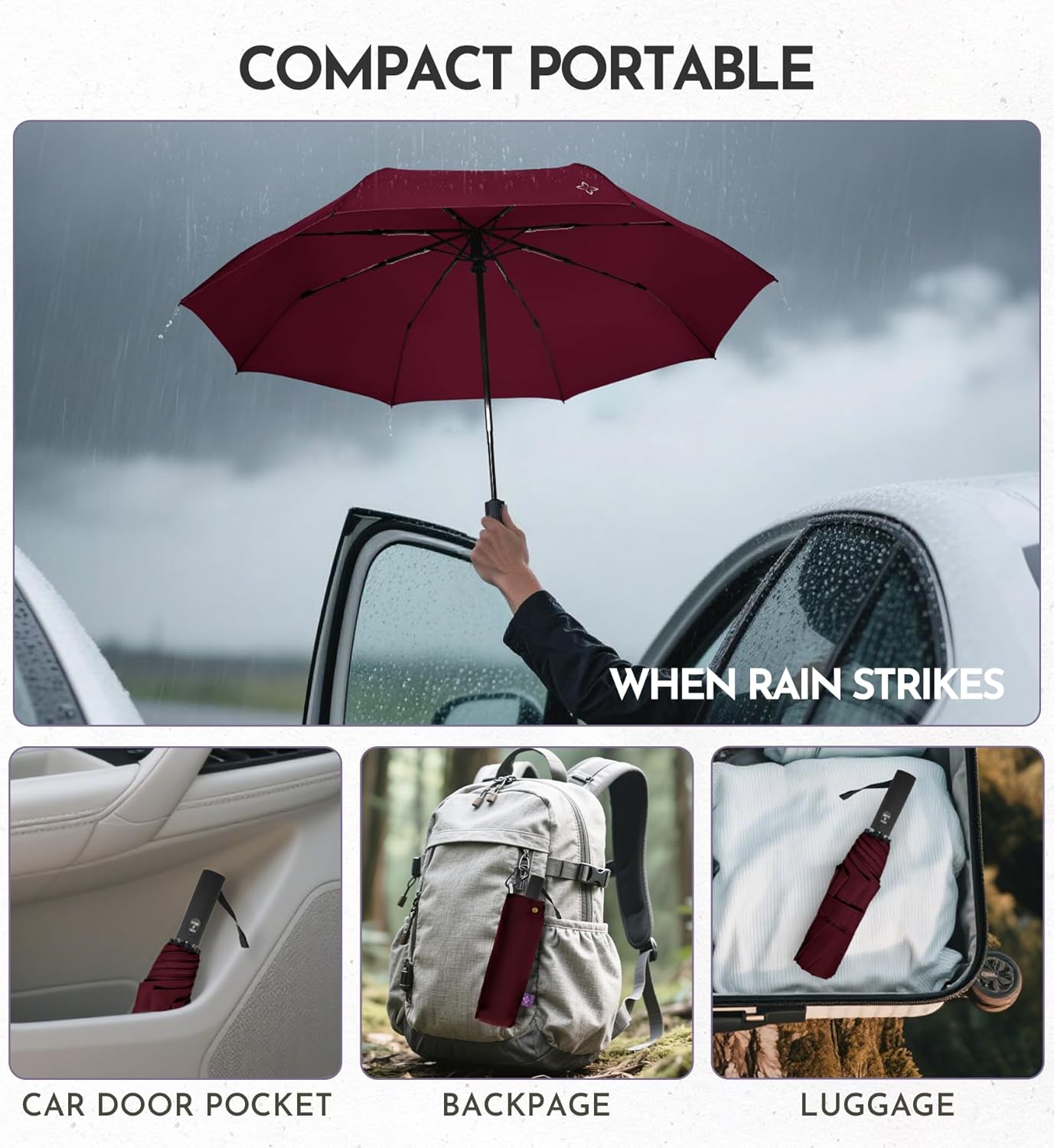 UV Travel Umbrella for Sun Protection & Rain, Compact Windproof Folding, Refined craftsmanship, Auto Open/Close, 43" Canopy with color coating, UPF 100+ UV Blocking, TSA Approved