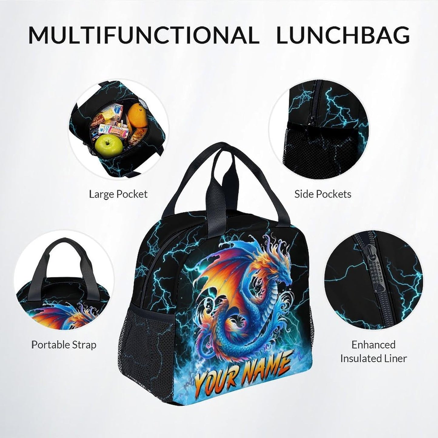 School Backpack Set, Dragon Backpacks for Boys, Personalized Bookbag with Name, 17 Inch Custom