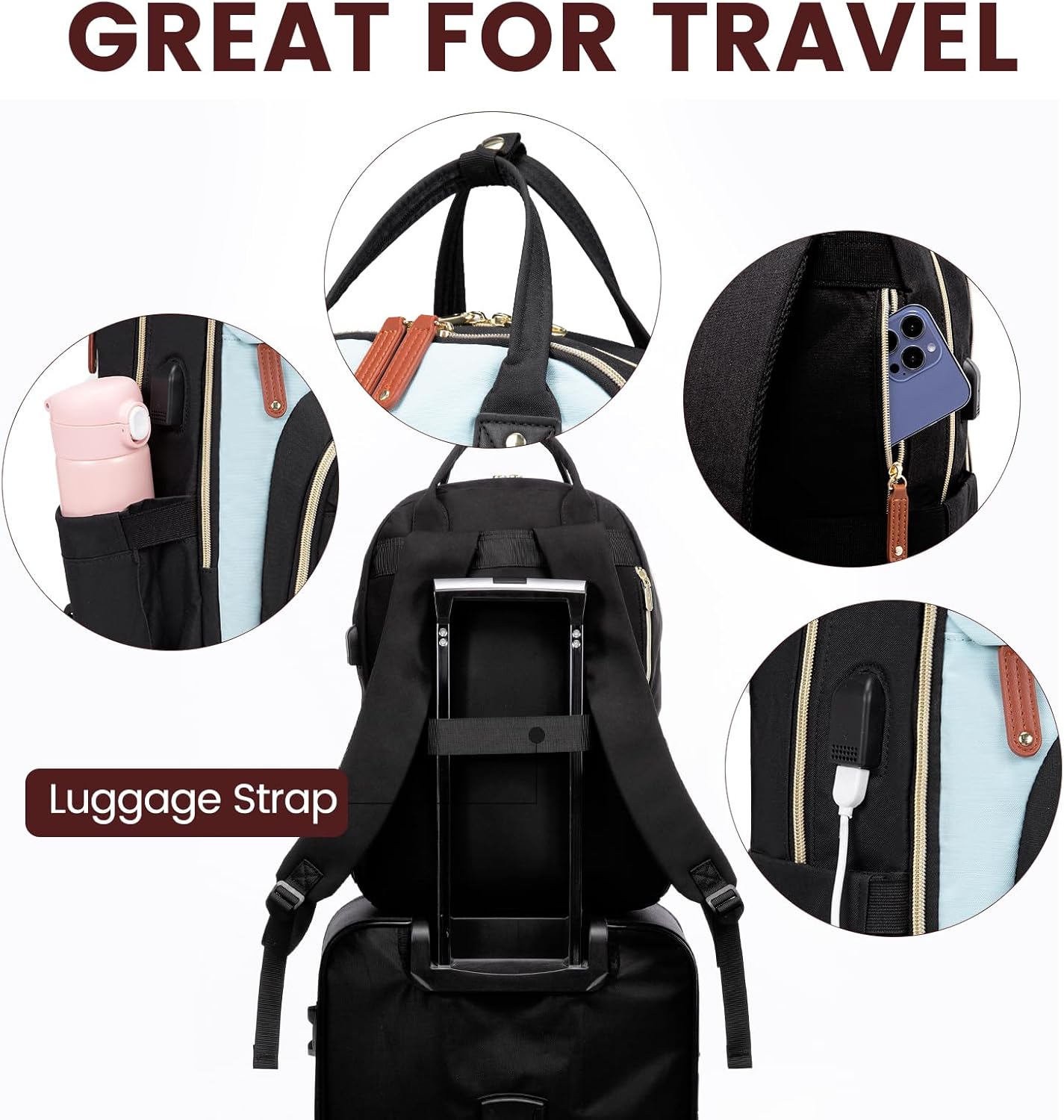 LOVEVOOK Backpack for Women,Laptop Backpack Women,Fits 15.6 Inch Laptop Bag,Fashion Travel Work Anti-theft Bag,Waterproof Business Computer College Teacher Backpack Purse Daypack, Black-Light Blue