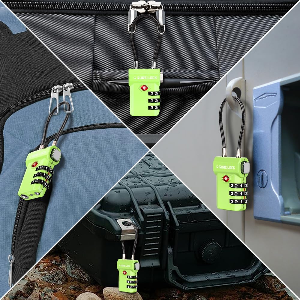 SURE LOCK TSA Approved 3-Digit Combination Luggage Locks – Open Alert Indicator, Re-settable Code with Zinc Alloy Body, Easy-Read Dials for Suitcase, Backpack, Gym Locker & Toolbox (Multiple Colors)