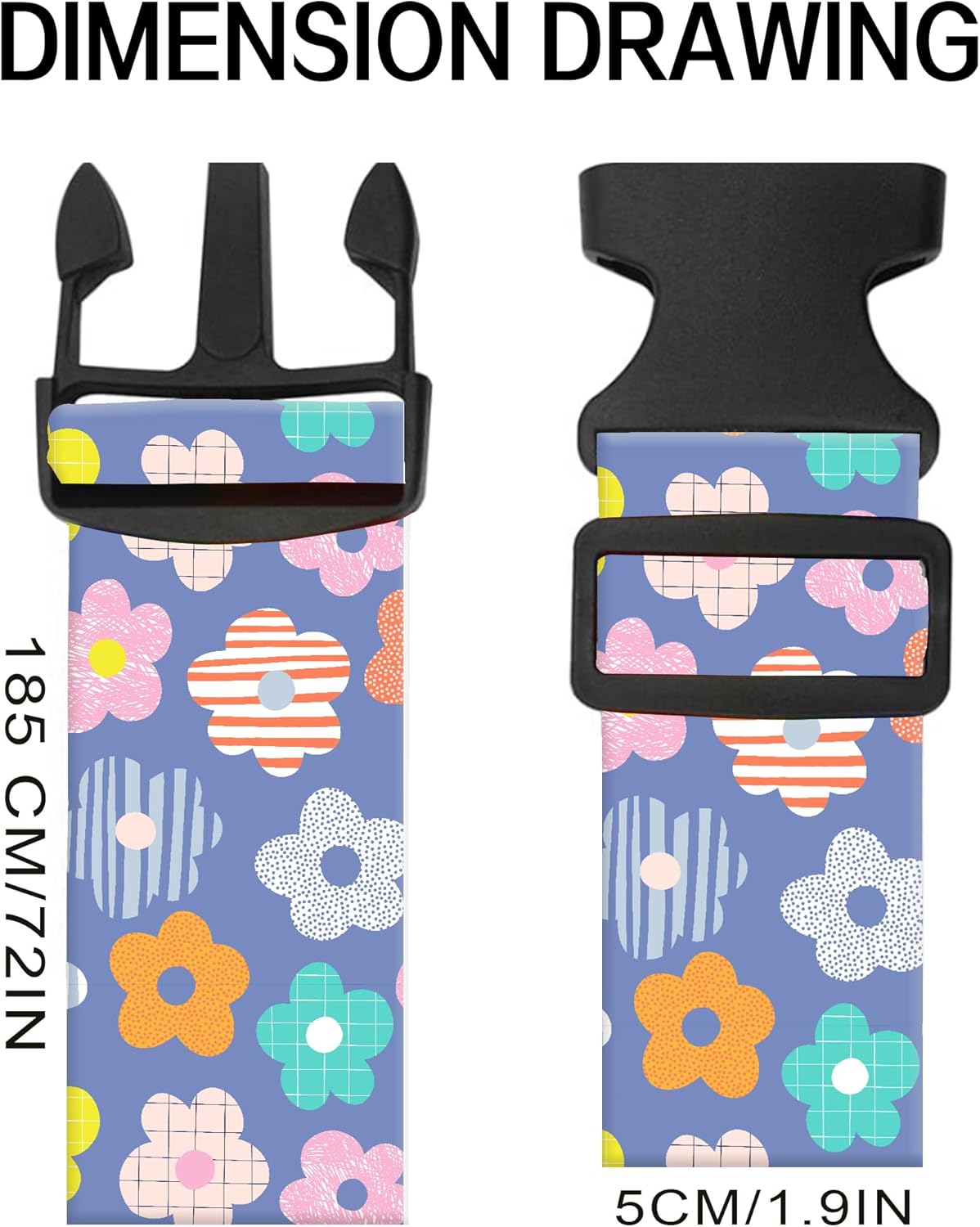 Luggage Straps for Suitcases, Adjustable Travel Belt, Durable Wide Luggage Strap, Cute Suitcase Strap Identifiers with Buckle, Bag Straps for Luggage, Colorful Cute Flowers