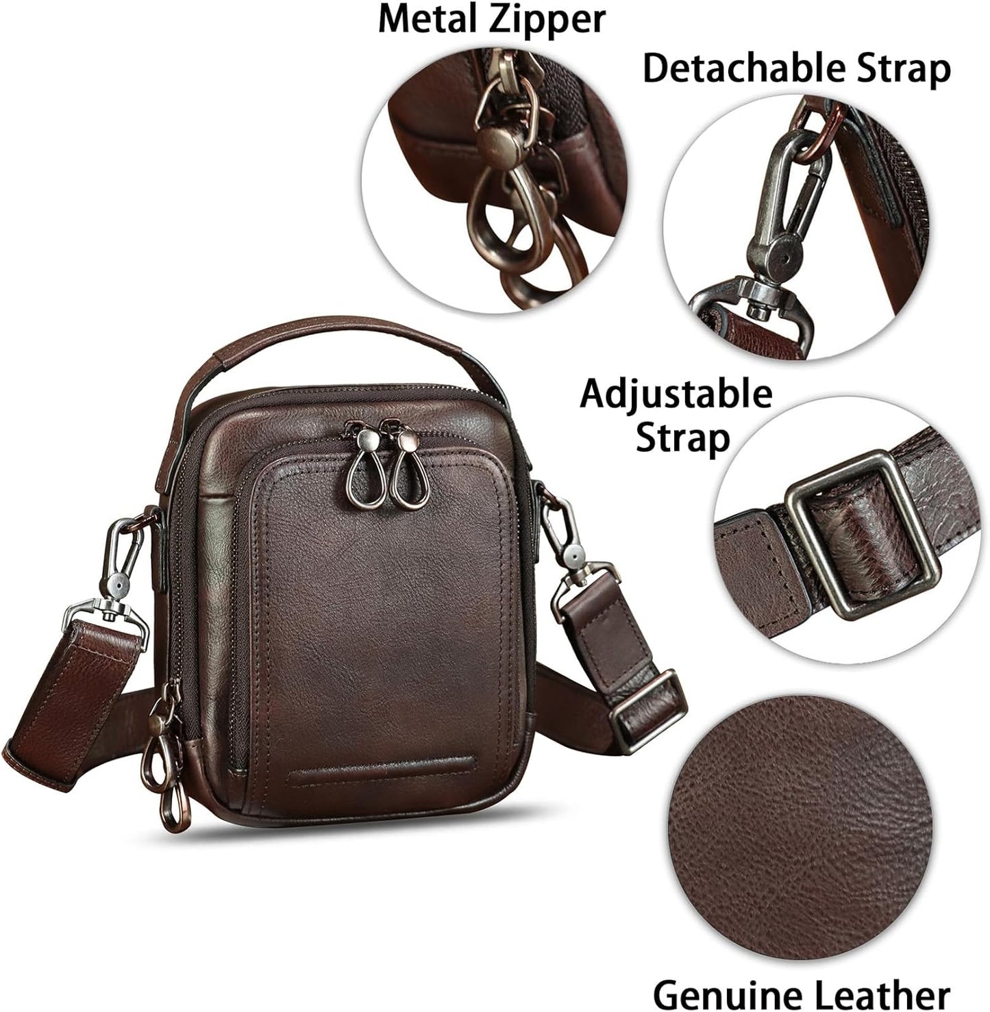 IVTG Genuine Leather Messenger Bag for Men Small Sling Purse Crossbody Shoulder Bags Satchel for Work Business Handbags