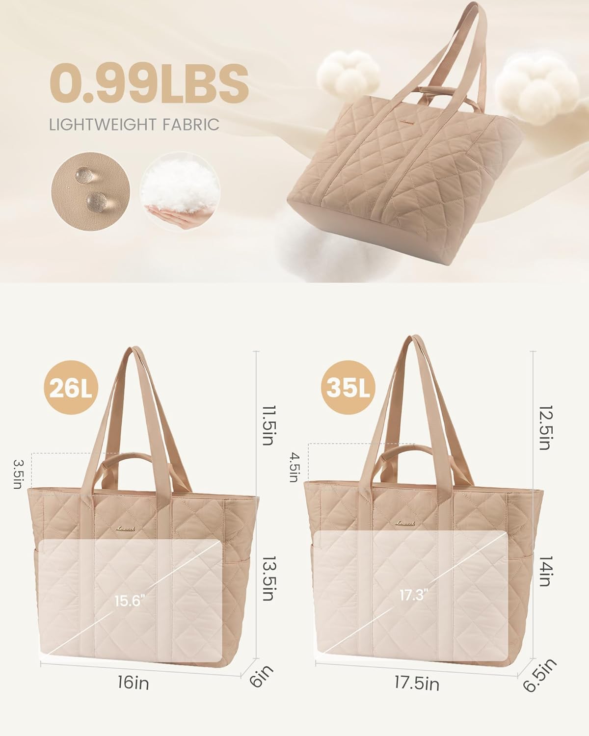 LOVEVOOK Laptop Tote Bag for Women,Quilted Puffer Laptop Bag Purse Computer Travel Work Tote Bags for Women with Zipper