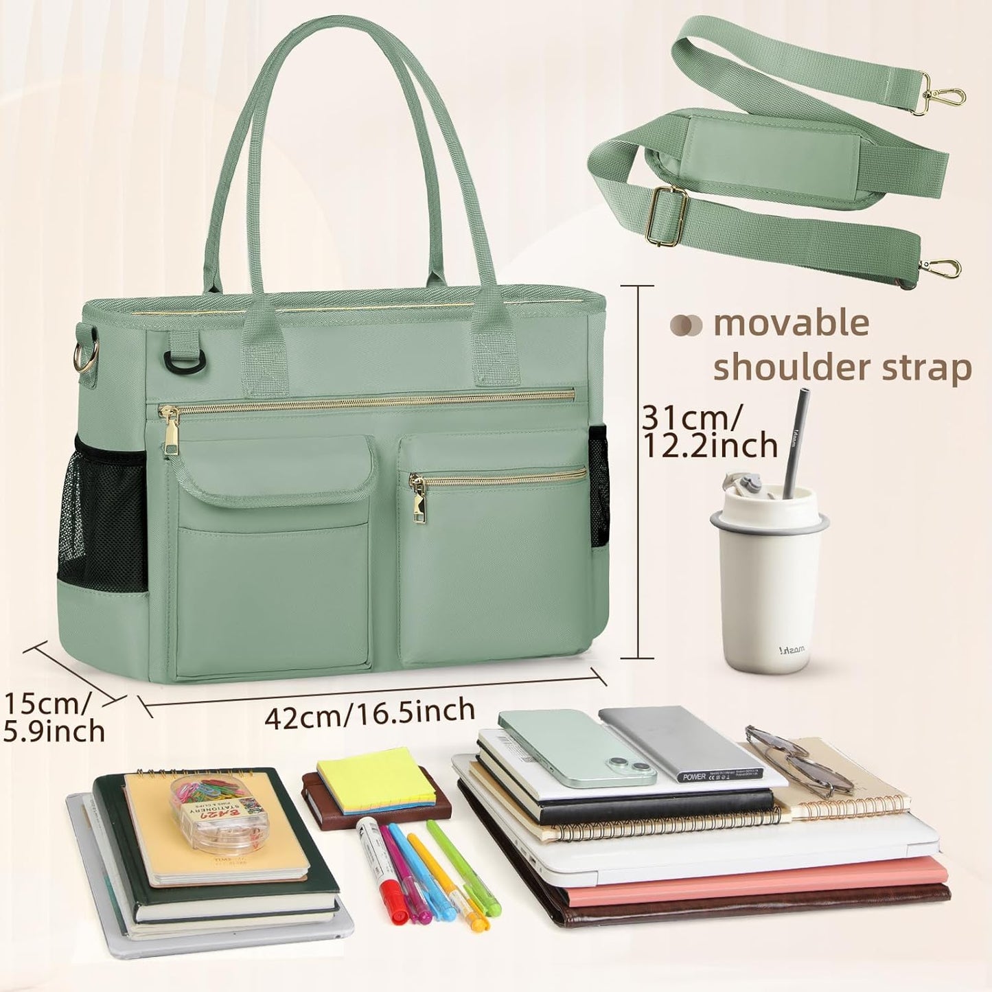 RAINSMORE Laptop Bag for Women 15.6 Inch Work Teacher Tote Nurse Bag Professional Laptop Tote Computer Messenger Shoulder Bags Large Handbag Business Office Work Briefcase