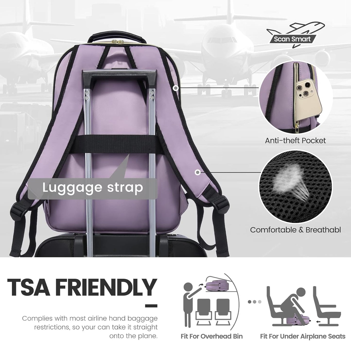 LOVEVOOK Laptop Backpack for Women 15.6 inch,Cute Womens Travel Backpack Purse,Professional Laptop Computer Bag,Waterproof Work Business College Teacher Bag Carry on Backpack with USB Port,Taro Purple