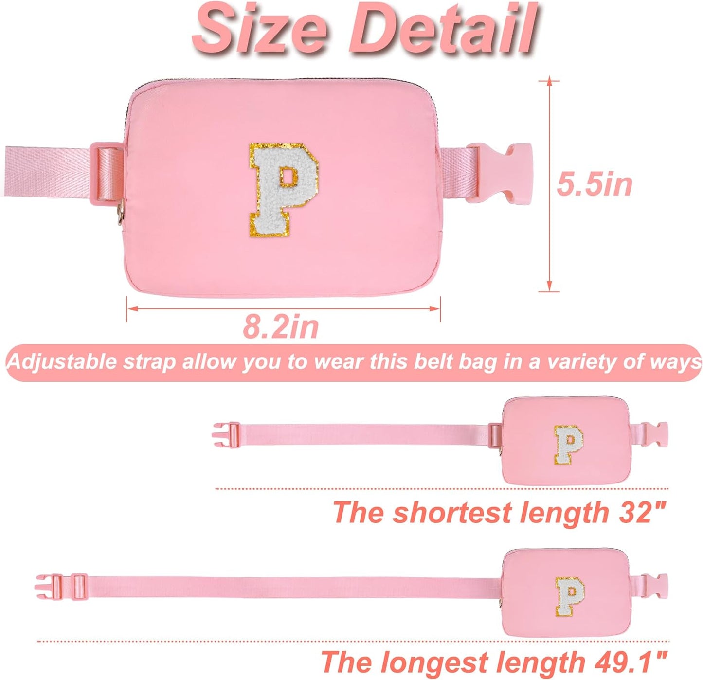 Kids Party Favors - 4-8 & 8-12, Girls & Teens, Prize Bags, Waist Packs, Initial White, Peach