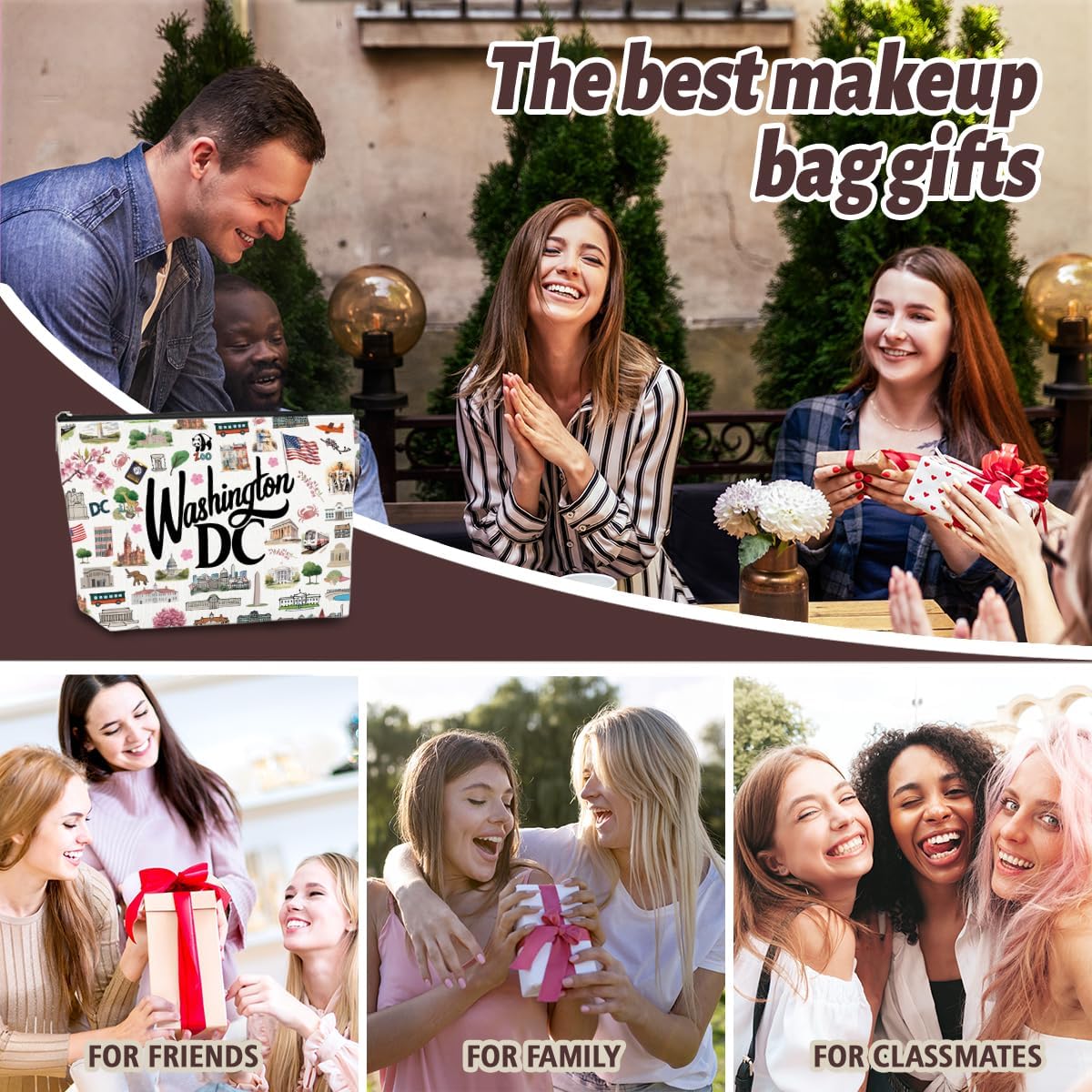 Washington DC Themed Makeup Bag washington dc Souvenirs Gift for Women, Best Friend, Sister - Travel Friendly Cosmetic Bag, Birthday Christmas Present
