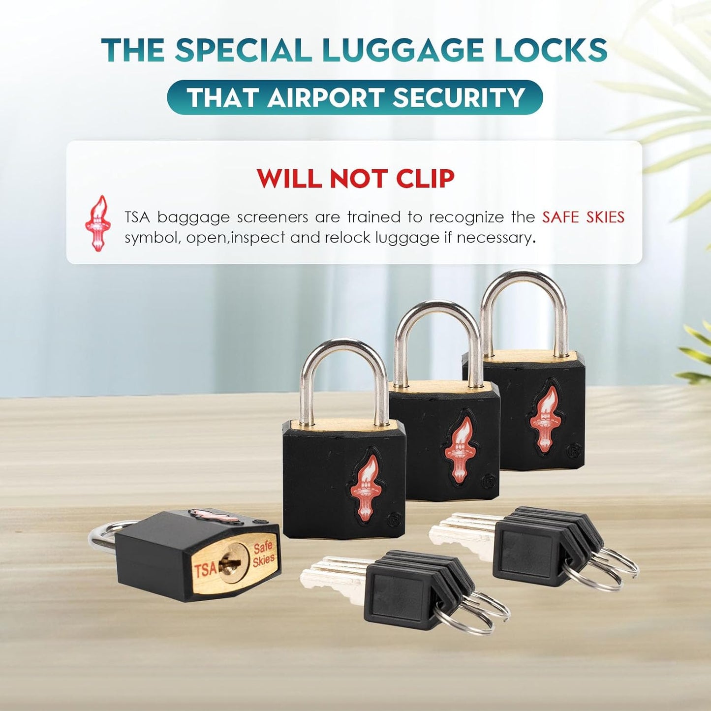 4 Pack Black TSA Approved Key Luggage Lock for Suitcases, Carry-On Bags, Backpacks & Laptop Cases