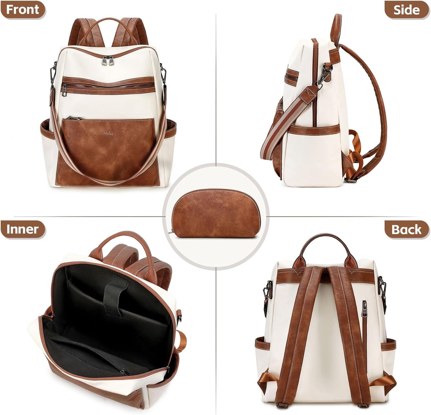 Vegan Leather Laptop Backpack for Women 15.6 Inch Work Backpack Purse for Travel College