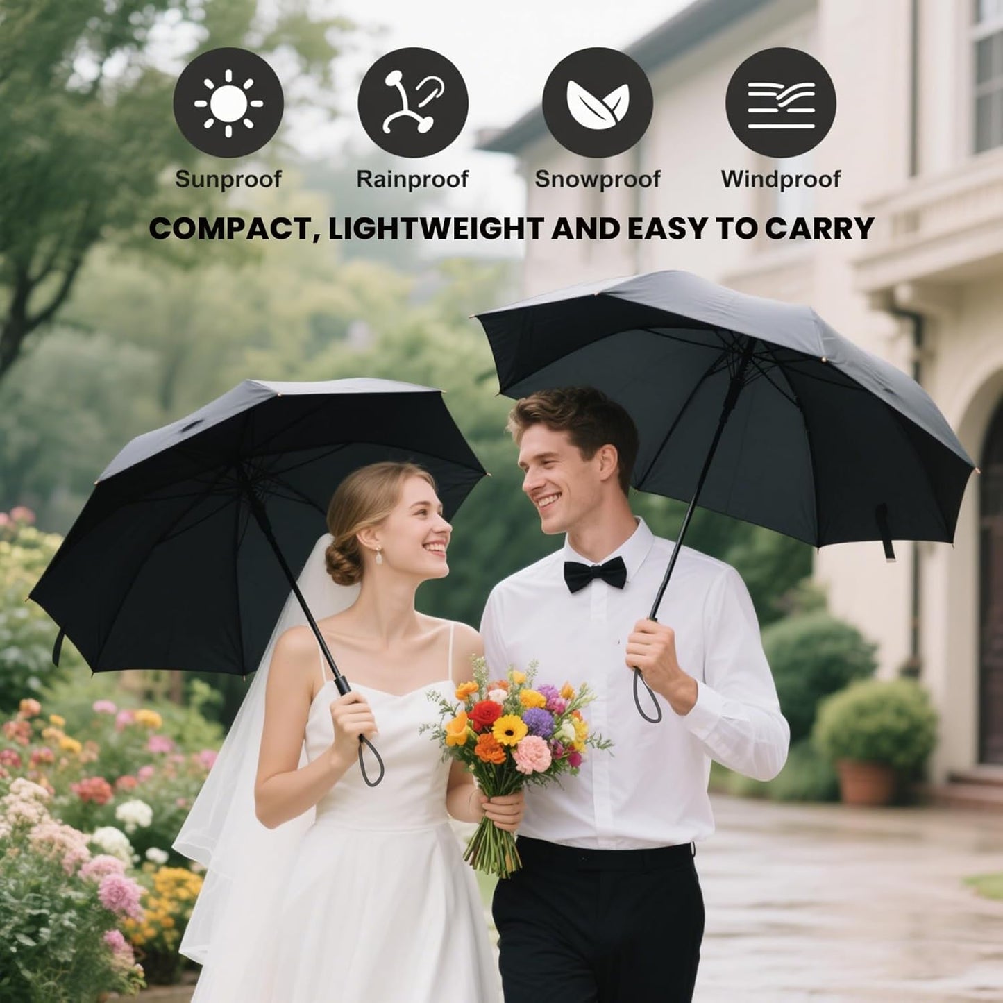 MRTLLOA 42/49 Inch Compact Windproof Travel Umbrella for Rain, Lightweight, Portable, Automatic, Strong, Waterproof Folding Umbrellas for Women, Men and Teenagers