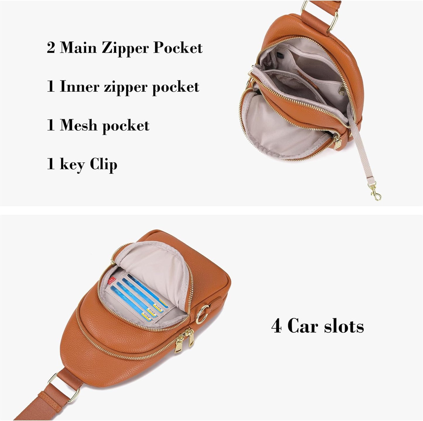 INICAT Crossbody Sling Bags Travel Cross Body Purses Faux Leather Fanny Packs Chest Bag for Women
