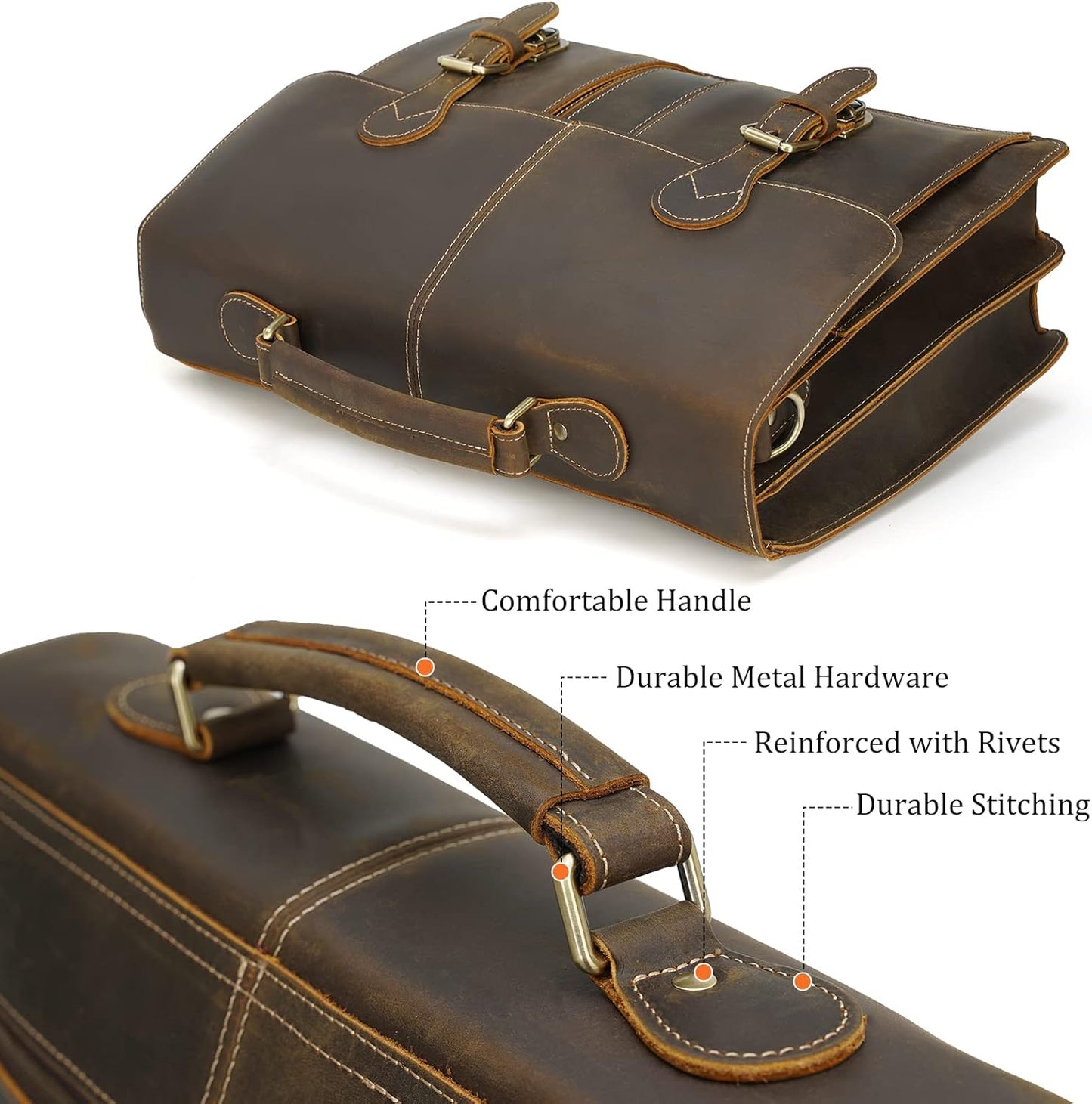 Polare 16" Full Grain Leather Messenger Bag Laptop Briefcase Bag Professional Work Bag For Men with YKK Zippers