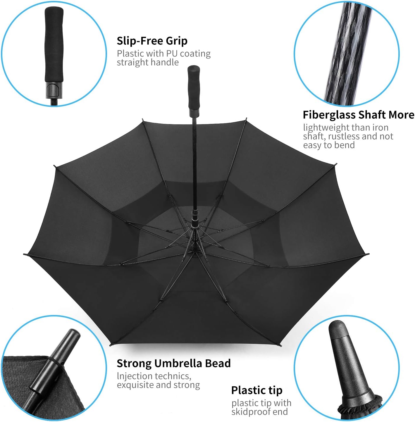 MRTLLOA Extra Large Golf Umbrella, 54/62/68/72 Inch Automatic Open, Oversize Double Canopy Vented Windproof Waterproof Sports Umbrellas for Rain